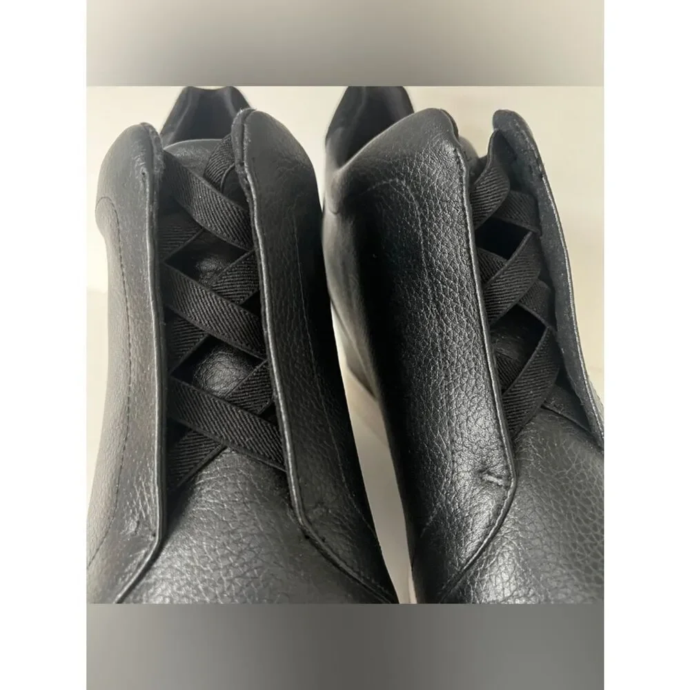 LINEA PAOLO WEDGE WOMEN SNEAKER SIZE 10 BLACK LEATHER SHOES